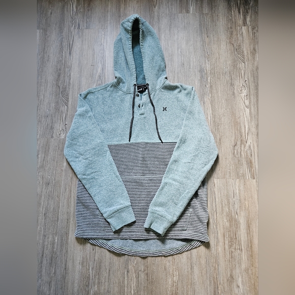 HURLEY Sage Green with Gray Striped Hooded Sweatshirt...size S - Picture 1 of 8